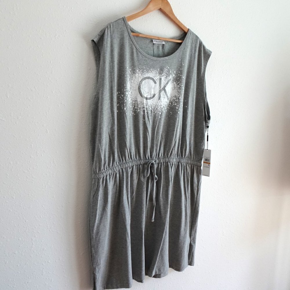 Calvin Klein Sleeveless Dress Women's Plus Size 3X Gray Logo Stretch - Picture 3 of 8